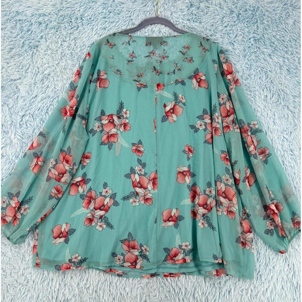 Lane Bryant Women's Size 22 Floral Balloon Sleeve Keyhole Tassel Neck Top - Chic - Picture 11 of 13